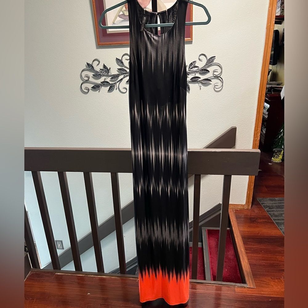 Chic Black and Orange Maxi Dress Size Medium #136